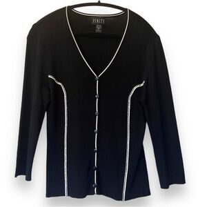 Finity Black/White rhinestone embellished button up V neck cardigan NWT